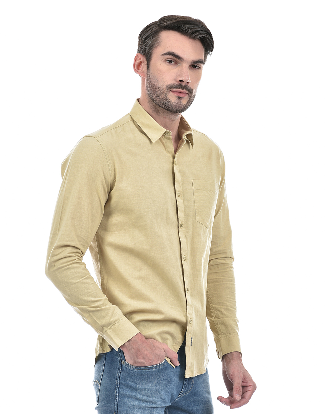 Numero Uno Men Solid Beige Shirt